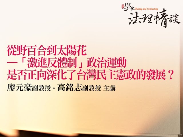 【從野百合到太陽花－激進反體制政治運動 是否正向深化了台灣民主憲政的發展？】廖元豪副教授、高銘志副教授
